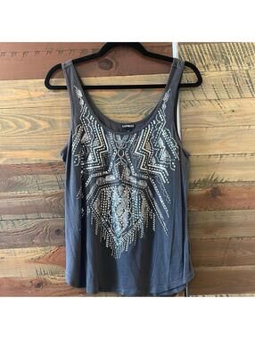 Express gray tank top with silver beading - Sz Medium